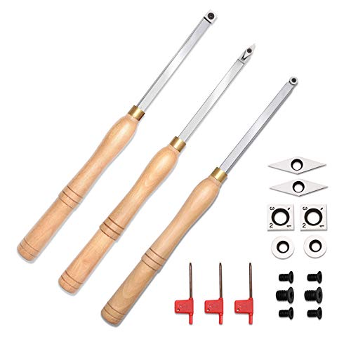 Woodturning Carbide Lathe Tools, 17” Full Size Wood Turning Tool Set of 3 Rougher Detailer Finisher, Includes Replacement Cutter Inserts - style: Full