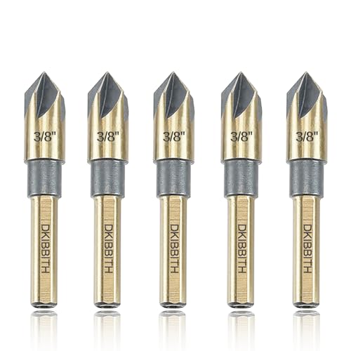 Countersink Drill Bit Set, 5 Pieces High Speed Steel 82 Degree 5 Flute 6mm Shank Mill Cutter Bit Countersink in Sizes 3/8" Set with Carrying Case. - size: 3/8''