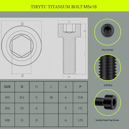 M5x18 Titanium Bolts Socket Head Cap Screw, Black, 4PC - color: Black, size: M5X18