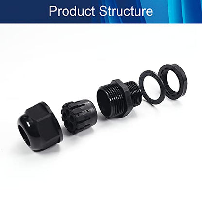 Fielect M25 Cable Gland 5 Holes Waterproof Nylon Joint Adjustable Locknut for 3-6mm Dia Wire 1Pcs - color: 5 15mm 25mm