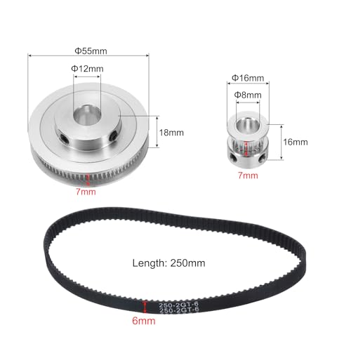 uxcell GT-2 Synchronous Wheel 20&80 Teeth 8&12mm Bore Aluminum Alloy for 3D