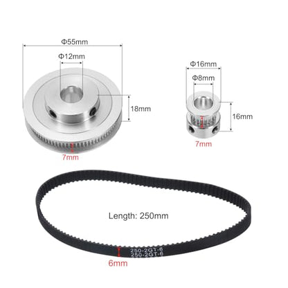 uxcell GT-2 Synchronous Wheel 20&80 Teeth 8&12mm Bore Aluminum Alloy for 3D