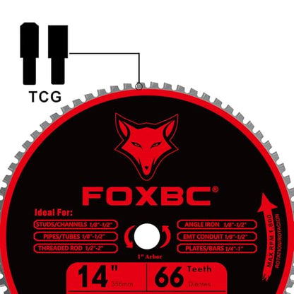 FOXBC 14 Inch Metal Steel Cutting Saw Blade 66 Tooth for Evolution 14 Inch Chop Saw and Other, Cermet Carbide Up to 5X Longer Life - size: Mild Steel