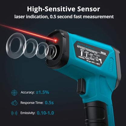 Tilswall Infrared Thermometer Gun, -58°F to 1472°F(-50~800°C), Sky Blue - color: black