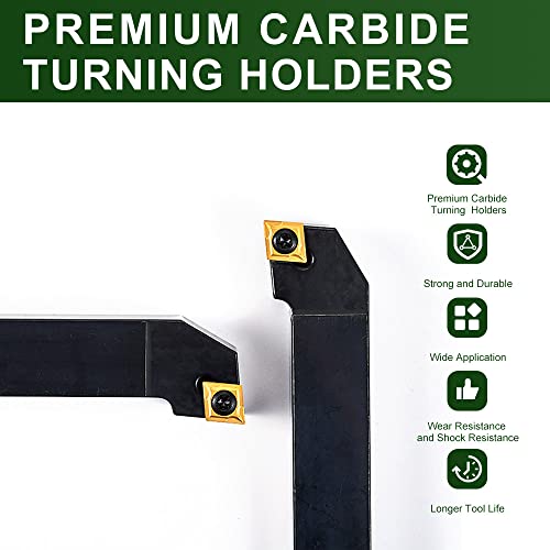 Indexable Lathe Turning Tool-3/4" Shank 7 Pieces Carbide Turning Tool Set,CNC Heavy-Duty Metal Lathe Cutting Tools for Turning Grooving Threading Cutting with Tin Coated Carbide Inserts