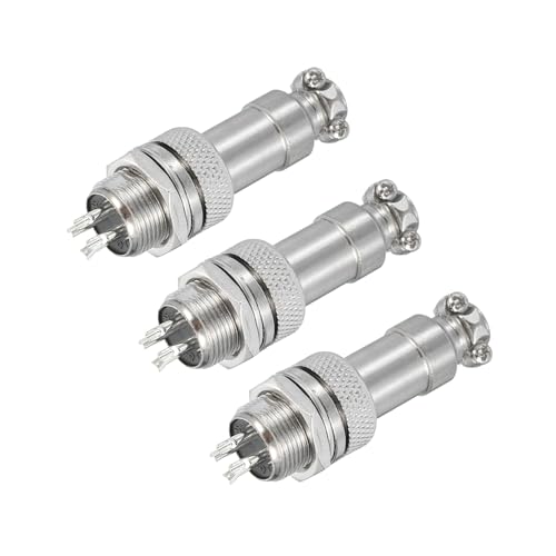 MECCANIXITY 3Pcs 4 Pin GX12 Aviation Plug Connector 125V 5A Metal Circular Plug Connector with Male Female Plug Wire Connector 12mm Socket, Silver - style: 4 Pin
