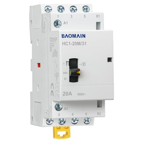 BAOMAIN 220V 4-Pole 20A Manual/Auto AC Contactor,3NO1NC,DIN Rail Mount