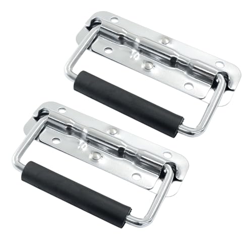Spring Loaded Handle, 120mm / 4.7 Inch Heavy Duty Folding Handle with Durable Rubber Grip for Toolboxes, Cabinets, Easy to Install, 2Pcs - size: 120mm