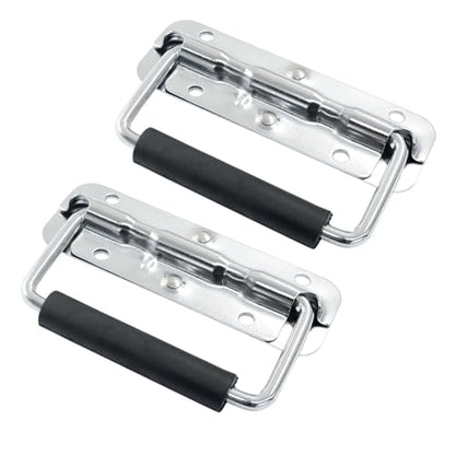 Spring Loaded Handle, 120mm / 4.7 Inch Heavy Duty Folding Handle with Durable Rubber Grip for Toolboxes, Cabinets, Easy to Install, 2Pcs - size: 120mm
