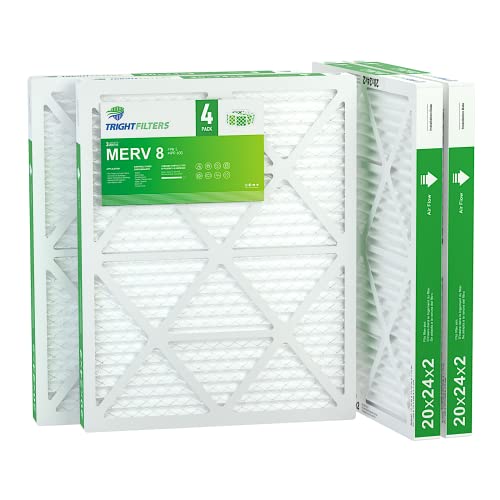 20x24x2 Air Filter TRIGHTFILTERS, Durable MERV 8 Pleated Home HVAC AC Furnace Heater Filters Replacement, Lightweight Compact Air Conditioner Filters 4 Pack - size: 23.6" x 19.6" x 1.8"
