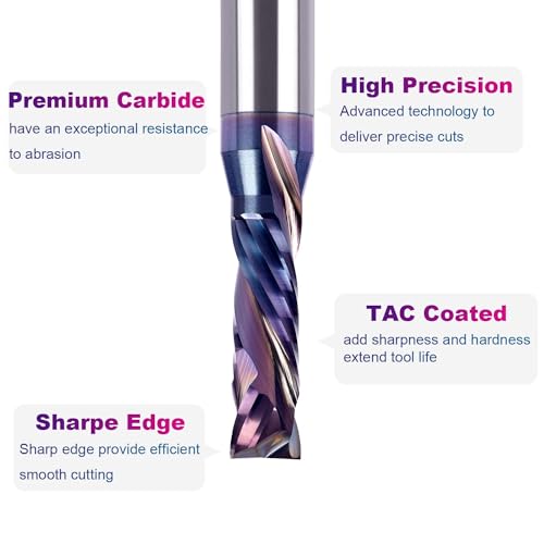 SpeTool Compression Spiral Router Bits 3/8 inch Cutting Diameter with TAC Coated Solid Carbide CNC End Mill for Wood Small Cut, Carving - size: 3/8" Dia - 1-1/4" CL -1/2" Shank, style: COMPRESSION CUT