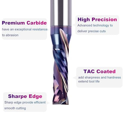SpeTool Compression Spiral Router Bits 3/8 inch Cutting Diameter with TAC Coated Solid Carbide CNC End Mill for Wood Small Cut, Carving - size: 3/8" Dia - 1-1/4" CL -1/2" Shank, style: COMPRESSION CUT