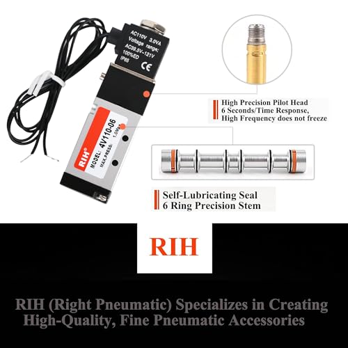 RIH Pneumatics Solenoid Valve 4V110-06 12V/24V/110V Series Single Coil Pilot-Operated Electric 2 Position 5 Way Connection Type (AC110V/Out of line, 1/8"NPT) - size: AC110V/Out of line, style: 1/8"NPT