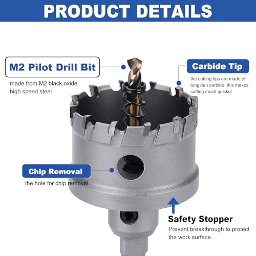 2 Pack 1-3/4" (44mm) Tungsten Carbide Tip Hole Saw with M2 Pilot bits - size: 1-3/4" (44mm) - 2 pack