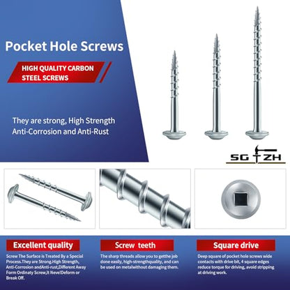 Pocket Hole Screws #8 x 2-1/2" (206Pcs) 2lb. Carbon Steel, Zinc Plated, Washer Head, Coarse Thread, Square Drive,150MM Drive Bit Included - color: Zinc Plated, size: #8 x 2-1/2"