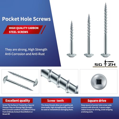 Pocket Hole Screws #8 x 2 Inch (250Pcs) 2lb. Carbon Steel, Zinc Plated, Washer Head, Coarse Thread, Square Drive,150MM Drive Bit Included - color: Zinc Plated, size: #8 x 2"