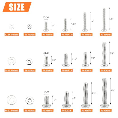 HELIFOUNER 560 Pieces #2-56#4-40#6-32 Phillips Pan Head Machine Screws Nuts Washers Assortment Kit, Coarse Thread, Fully Machine Threaded, 304 Stainless Steel - size: #2-56 / #4-40 / #6-32, style: Phillips Pan Head