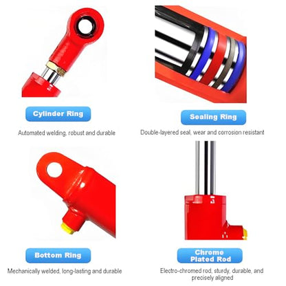2x6 Hydraulic Cylinder 3 Ton Double Acting Welded Hydraulic Cylinder 2"Bore x 6"Stroke with 3/8" JIC 37°(9/16"-18 Thread) Hydraulic End Connectors Maximum Thrust Force 6613lbs