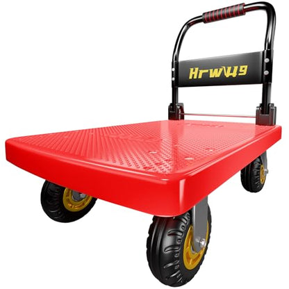 Hand Cart Dolly, Push Cart with 360 Swivel 5'' Wheels, 1200LBS Capacity, Dolly Cart with Wheels Warehouse Cart for Groceries, Garage, Warehouse - Red - color: Red