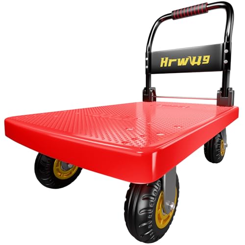 Hand Cart Dolly, Push Cart with 360 Swivel 5'' Wheels, 1200LBS Capacity, Dolly Cart with Wheels Warehouse Cart for Groceries, Garage, Warehouse - Red - color: Red
