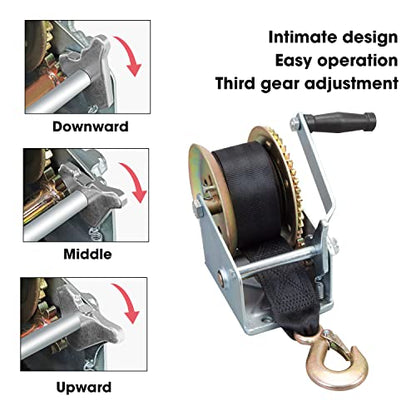 Torin 1600lbs Heavy Duty Hand Crank Winch – 32.8ft Nylon Strap, Two-Way Ratchet Boat Trailer Winch, Corrosion Resistant for Trucks, ATVs, Boats (Silver) - size: 1600 lbs, style: Nylon Strap 2024