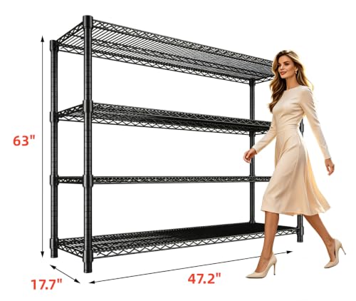 Garvee 4-Tier Wire Shelving 2560LBS Heavy Duty Storage Shelves Garage Rack - size: 47.2"W x 63"H x 17.7"D