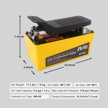 Air Hydraulic Pump, 10000 PSI High Pressure Output, Foot Pedal Pump, Yellow - color: Yellow
