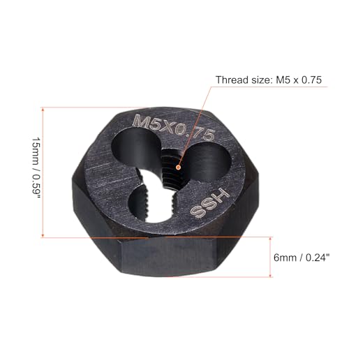 HARFINGTON Hex Threading Die M5 x 0.75 Metric Thread Right Hand High Speed Steel Rethreading Fixed Die Screw Cutting Tapping Repair Tool - size: M5 x 0.75