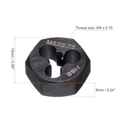 HARFINGTON Hex Threading Die M5 x 0.75 Metric Thread Right Hand High Speed Steel Rethreading Fixed Die Screw Cutting Tapping Repair Tool - size: M5 x 0.75