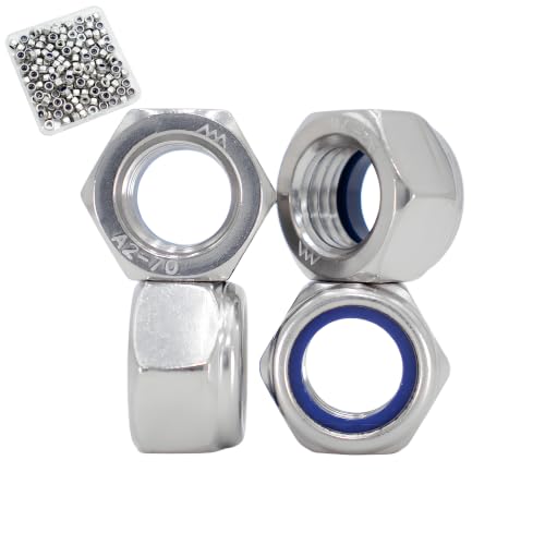 M4‑0.7 Lock Nut, 150Pcs 304 Stainless Steel Nylock Insert Locking hex Nut - size: M4x0.7mm, 120 Pack