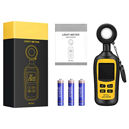 Light Meter Digital Illuminance Meter Handheld Ambient Temperature Measurer, Range up to 200,000 Lux, Luxmeter with 4 Digit Color LCD Screen
