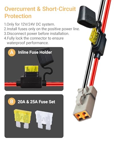 10 AWG 2 Pin DTP Connector with 20A 25A Fuses, 2 Way Automotive Waterproof Electrical Connectors, 10 Gauge Cable Wire Male and Female Quick Connect Harness for Car Truck Boat LED-2 Pack - size: 10 AWG
