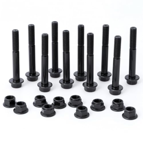 Minho M8-1.25 x 60mm Flange Head Bolts in Carbon Steel Material,Flange Hexagon Screws Come with Flange Nuts,Black Oxide Finish Plated,Partial Thread, 10 Sets - size: M8-1.25*60