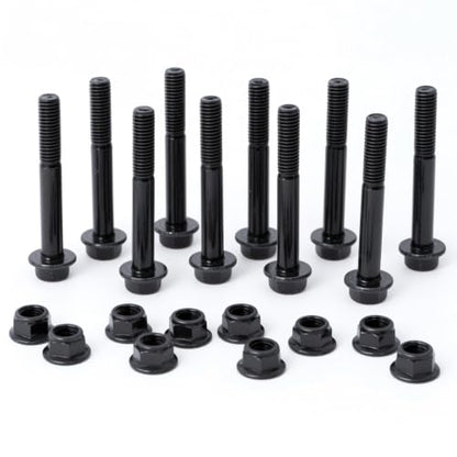 Minho M8-1.25 x 60mm Flange Head Bolts in Carbon Steel Material,Flange Hexagon Screws Come with Flange Nuts,Black Oxide Finish Plated,Partial Thread, 10 Sets - size: M8-1.25*60