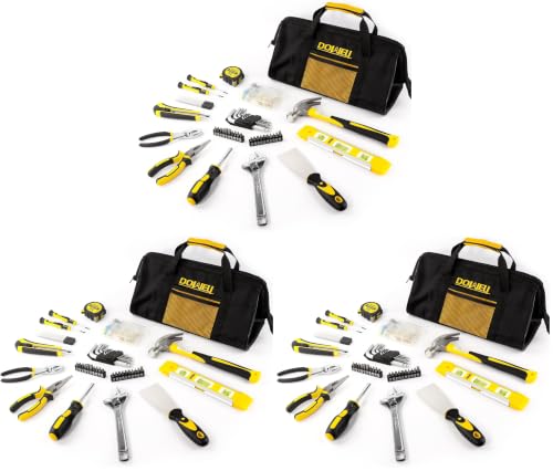 DOWELL 146PCS Homeowner Tool Set, Household Repairing Tool Kit with 14-Inch Wide Mouth Open Storage Tool Bag (Pack of 3) - size: 146 PCS (Pack of 3)