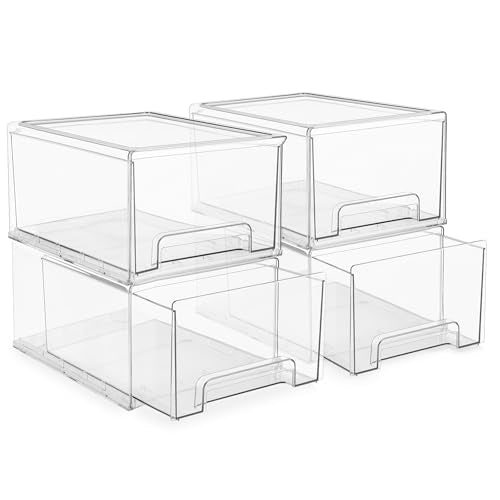 Sorbus Clear Stackable Storage Drawers with Pull-Out Bins (Large, 4 Pack) - color: 4 Pack, size: Large
