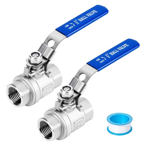 2Pack 1/2" Ball Valves 316 Stainless Steel NPT Female Full Port Ball Valve 1000 WOG Heavy Duty Shut Off Valve For Water, Oil, Gas (1/2inch) - size: 1/2 inch