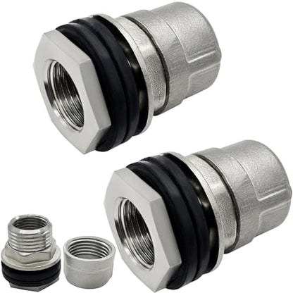 Beduan Stainless Garden Hose Bulkhead Fitting, 3/4 GHT Male to 1/2 Female Bulkhead Water Tank Connector Thru-bulk Fitting for Rain Barrels, Aquariums, Sinks, Irrigation with Caps(Pack of 2) - size: 1/2 NPT to 3/4 GHT