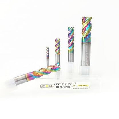 Tools (1/2" 3/8" 3/16" 1/4" 1/8" 5Pcs) Carbide End Mills Set, DLC Coating, CNC Mill Bits for Aluminum, Composite Materials,3 Flute Solid Carbide Square End Mills - size: 1/8" 1/4" 5/16" 3/8" 1/2"