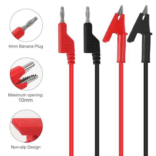 4mm Banana to Alligator Clip Plug Test Leads Multimeter Electrical 4mm Banana Stackable Plug Silicone Flexible Copper Cable 1 Meter for Multimeter Electrical Testing