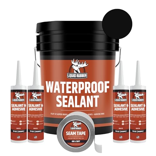 Liquid Rubber Waterproof Sealant Roof Repair Kit - 5 Gal, Caulk, Seam Tape - size: 5 Gallon Kit