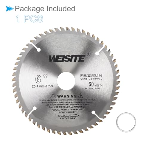 Circular Saw Blade, 6" Outer Dia 60 Teeth 1" Arbor, Wood Tungsten Carbide Tipped () Slitting Saw - (Applications: for Wood Cutting) - size: 150mm x 60T
