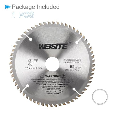 Circular Saw Blade, 6" Outer Dia 60 Teeth 1" Arbor, Wood Tungsten Carbide Tipped () Slitting Saw - (Applications: for Wood Cutting) - size: 150mm x 60T
