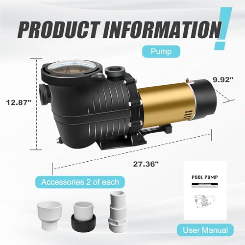 Pool Pump 2.0HP 230v 6840GPH 1.25 inch Energy Saving Two Speed - color: Deep Gold