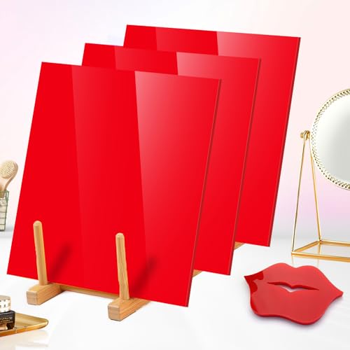 Adrattnay Red Acrylic Panels 1/8" Thick, 3Pcs 8 x 8" Opaque Sheets for Laser Cutting & Engraving - color: Red