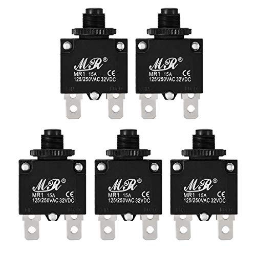uxcell 5Pcs Thermal Overload Protector AC 125/250V 15A Push Button Reset Circuit Breaker