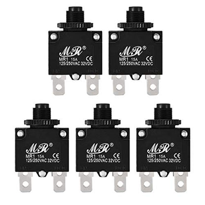 uxcell 5Pcs Thermal Overload Protector AC 125/250V 15A Push Button Reset Circuit Breaker
