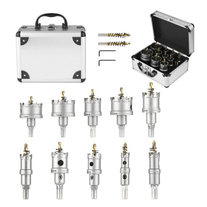 Sollar 14 PCS TCT Carbide Hole Saw Kit 5/8"-2-1/8"(16mm-54mm) Inch Tipped Tooth Cutting Hole Saw Set with 2pcs Extra Pilot Drill Bits,2pcs Hex Wrenches for Metal,Stainless Steel(Aluminum Box 14pcs) - style: Aluminum box 14pcs