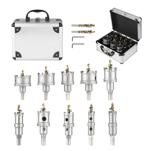 Sollar 14 PCS TCT Carbide Hole Saw Kit 5/8"-2-1/8"(16mm-54mm) Inch Tipped Tooth Cutting Hole Saw Set with 2pcs Extra Pilot Drill Bits,2pcs Hex Wrenches for Metal,Stainless Steel(Aluminum Box 14pcs) - style: Aluminum box 14pcs