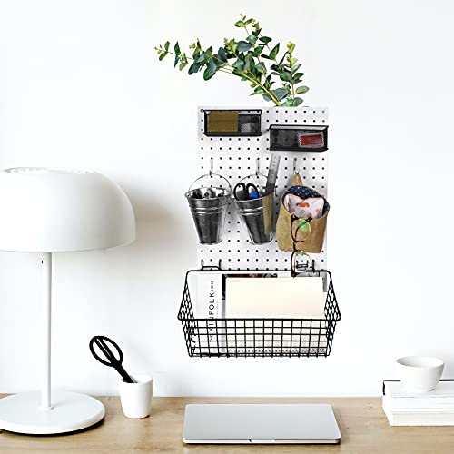 G.CORE 2 Pack Pegboard Baskets, Black Metal Shelves Hooks to 1/8" and 1/4" Hole Peg Boards, Peg Board Baskets Bins Set - Tools Workbench Garage Storage Wall Mount Organizer Attachments (2 Large) - size: Large, style: 2 Large